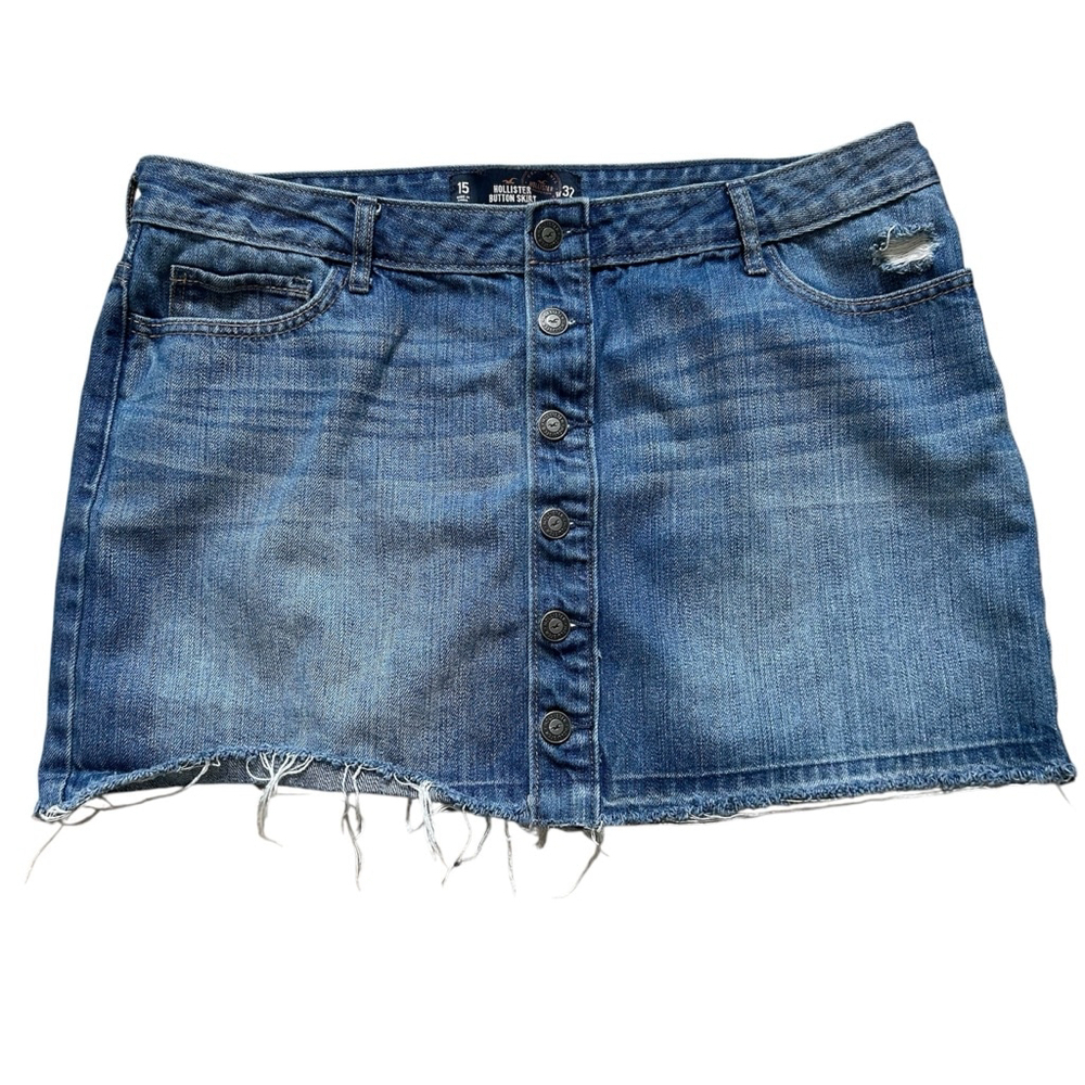 Hollister Denim Mini Skirt Button Down Closure Size 15 Cotton